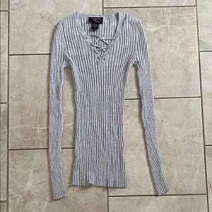 Hooked Up By I.O.T Grey Lace Up Front Sweater